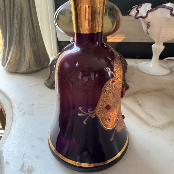 Vintage Purple & Gold Glass Decanter (Missing Stopper) - Picture 3 of 6